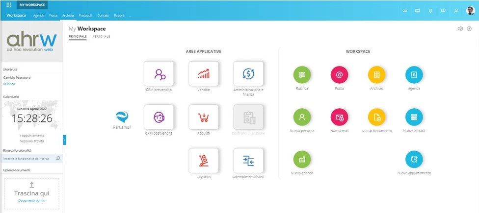 schermata dashboard software Adhoc Revolution Web