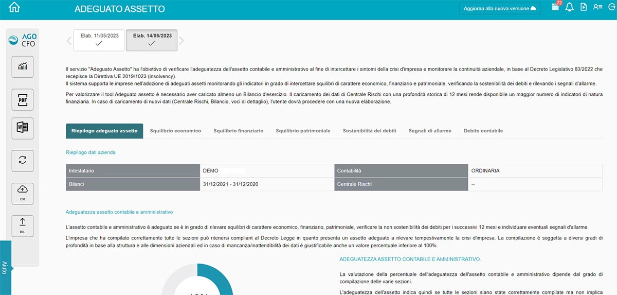 schermata adeguato assetto software Digital CFO Zucchetti